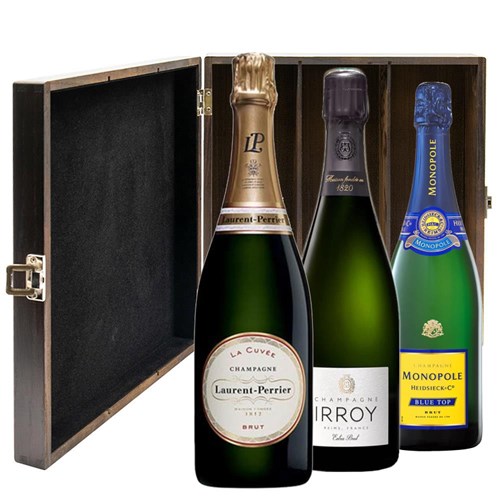 The Mixed Collection Treble Elm Wood Gift Boxed Champagne (3x75cl)
